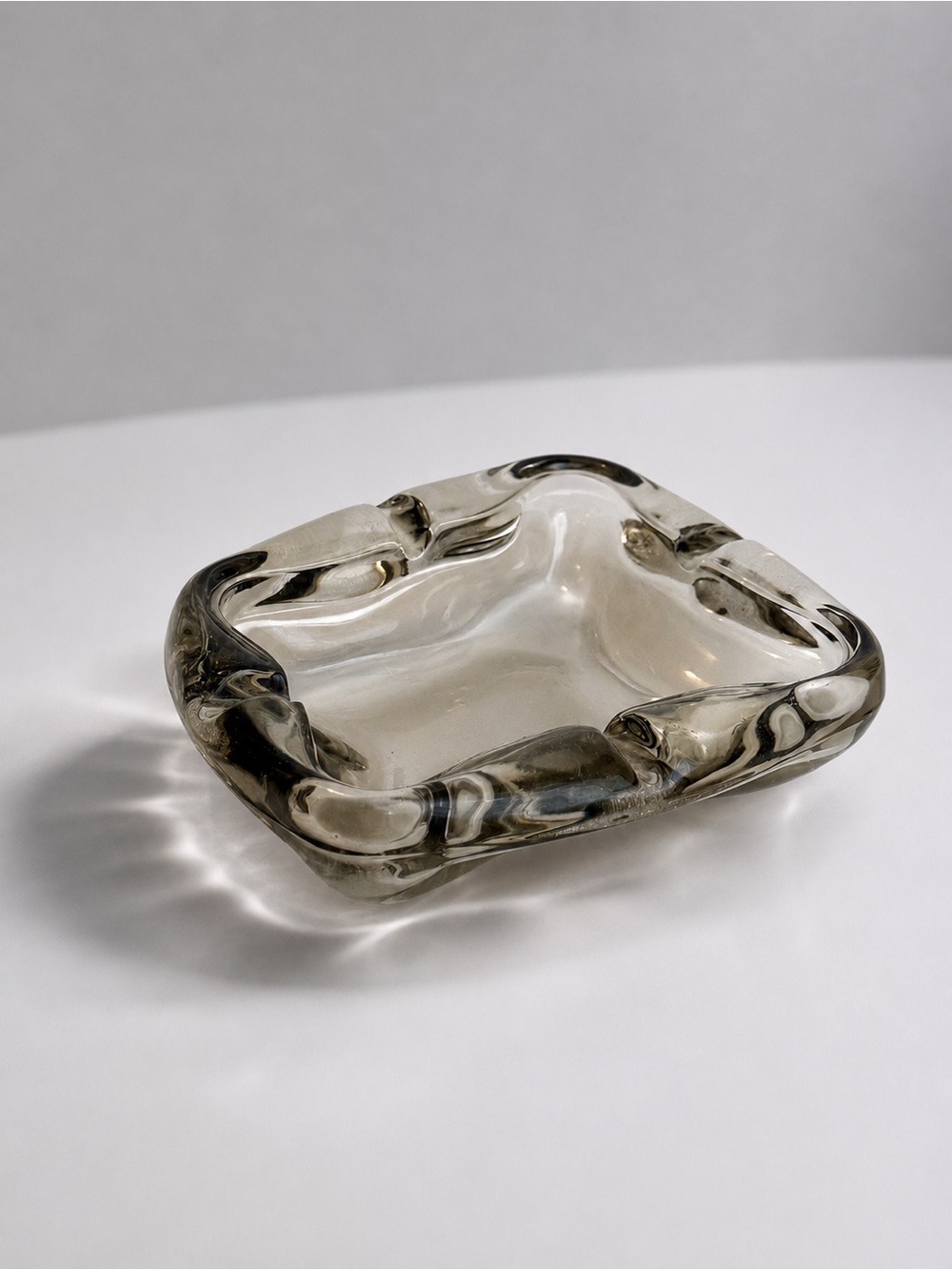 VINTAGE Smoky Glass Ashtray, Catchall Decorative Bowl - Home Art Accent